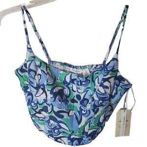 Midnight Sky Blue Abstract Print Crop Top, NWT, Small